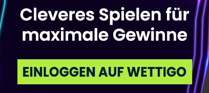Werbeslogan über clevere Spielstrategien und grüner Login Button auf dunklem Hintergrund