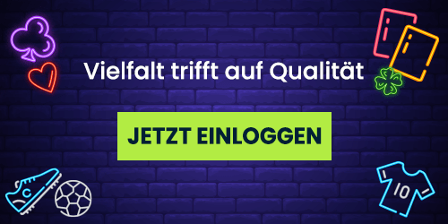 Neon Symbole aus Sport und Glücksspiel mit dem Slogan Vielfalt trifft auf Qualität